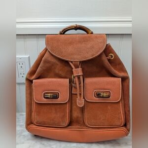 Gucci Bamboo Vintage Suede and Leather Backpack